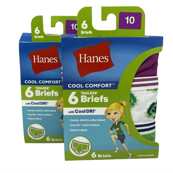 Hanes Brief Panties Girls Size 10 Assorted 12 Pair Cool Comfort 2 Packs of 6 - Picture 1 of 10